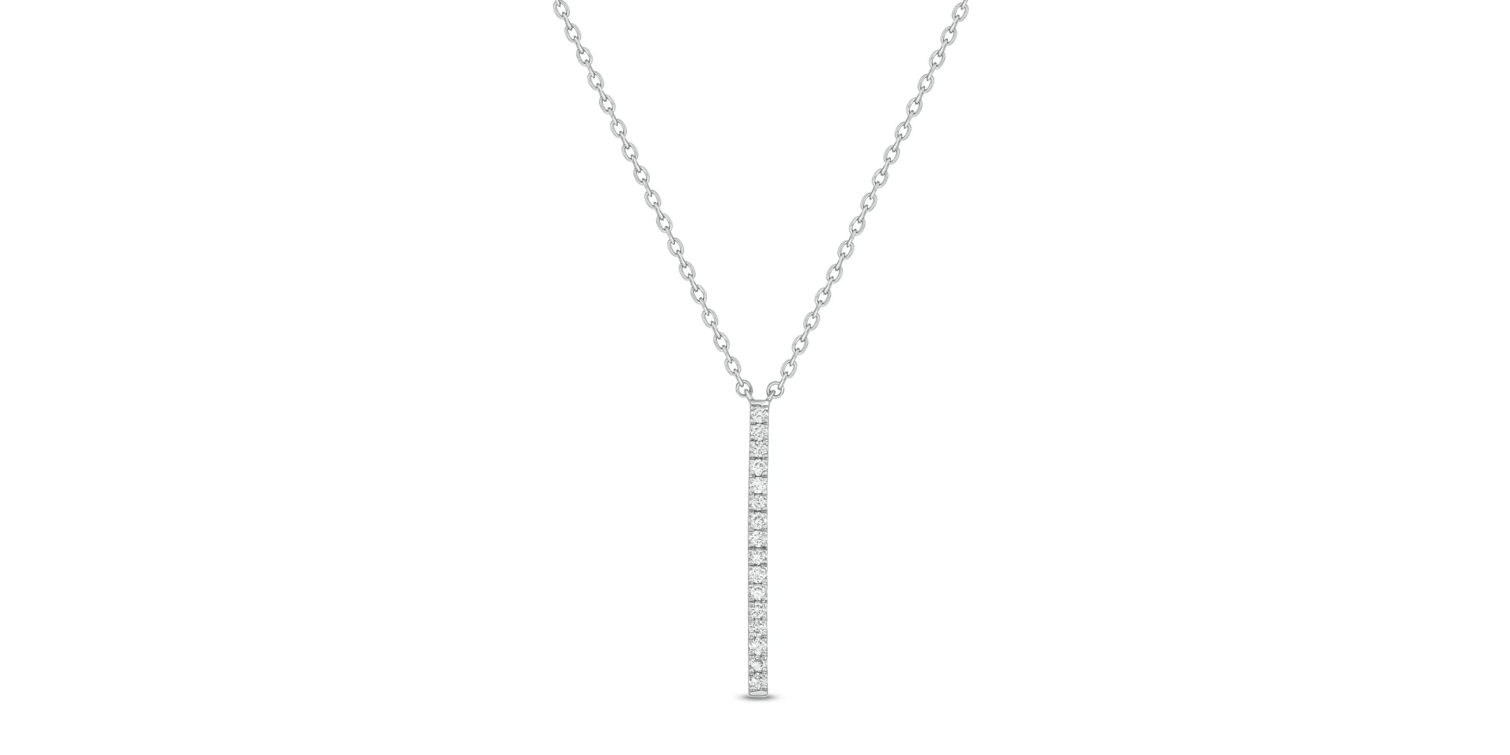 1/4 Carat, Sleek And Beautiful Diamond Bar Necklace Pendant in 14K White Gold