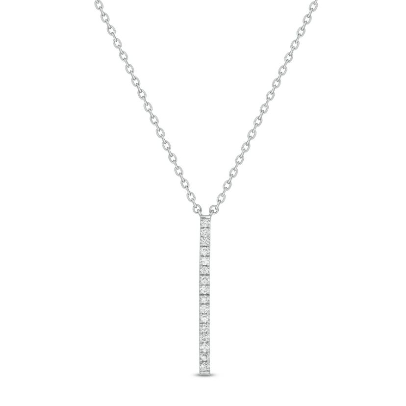 1/4 Carat, Sleek And Beautiful Diamond Bar Necklace Pendant in 14K White Gold