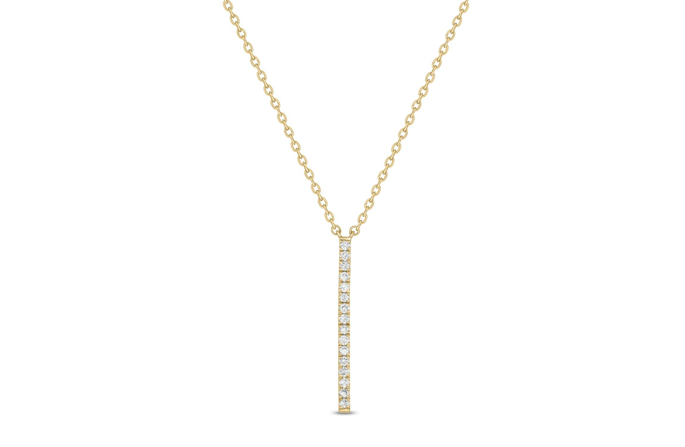 1/4 Carat, Sleek And Beautiful Diamond Bar Necklace Pendant in 14K Yellow Gold