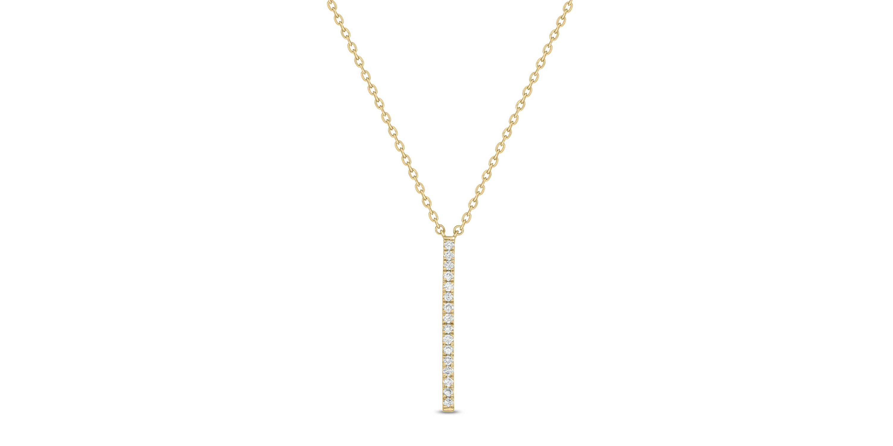 1/4 Carat, Sleek And Beautiful Diamond Bar Necklace Pendant in 14K Yellow Gold