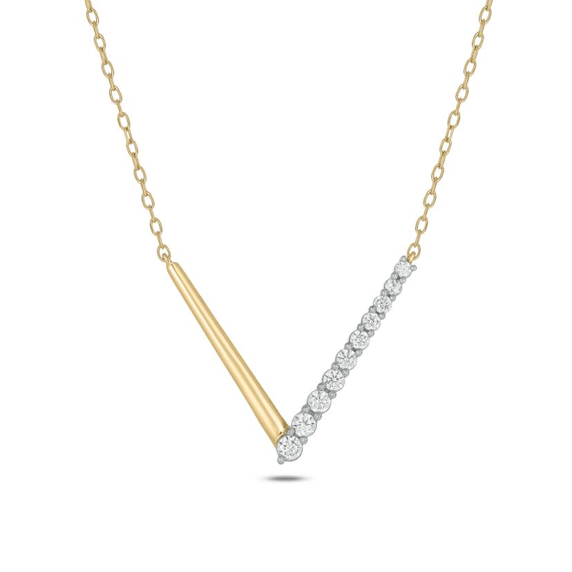 1/4 ct.t.w Diamond V Shape Round Graduation Necklace in 14K Yellow Gold