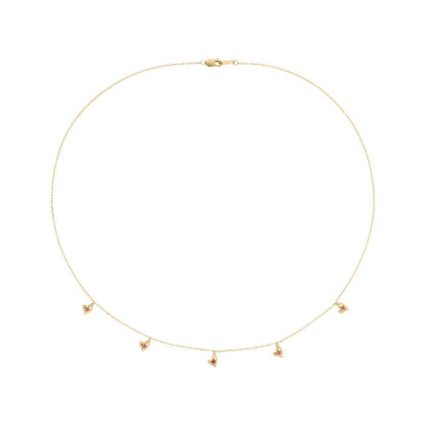 1/4 ct.t.w Diamond Heart Shape With Gemstone Charm Necklace in 14K Yellow Gold