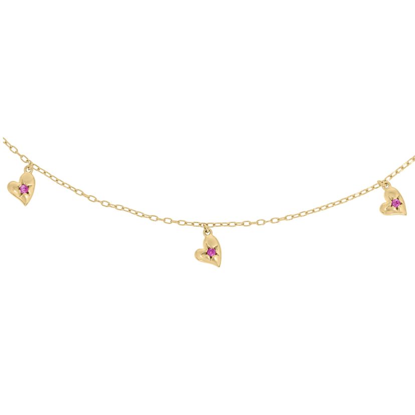 1/4 ct.t.w Diamond Heart Shape With Gemstone Charm Necklace in 14K Yellow Gold