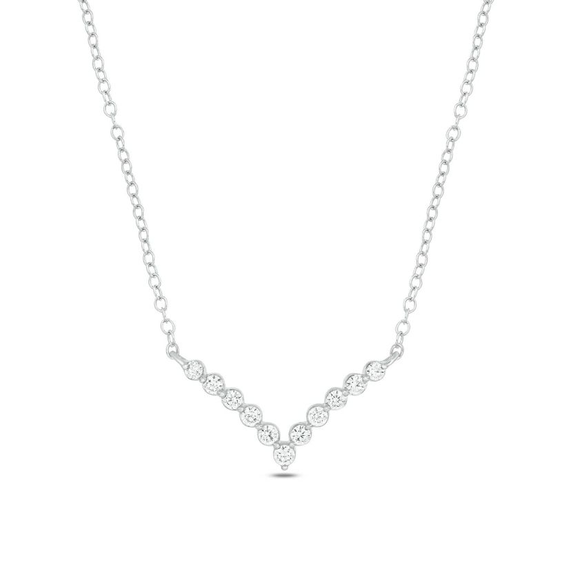 Lab Created 1/4 ct. t.w. Lab Grown Diamond Elegant V-Shaped Necklace in Sterling Silver