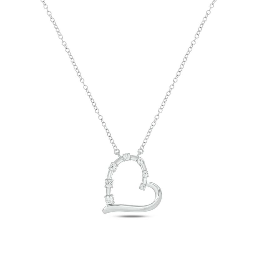 Lab Created 1/4 ct. t.w. Lab Grown Diamond Heart Shaped Journey Necklace in Sterling Silver