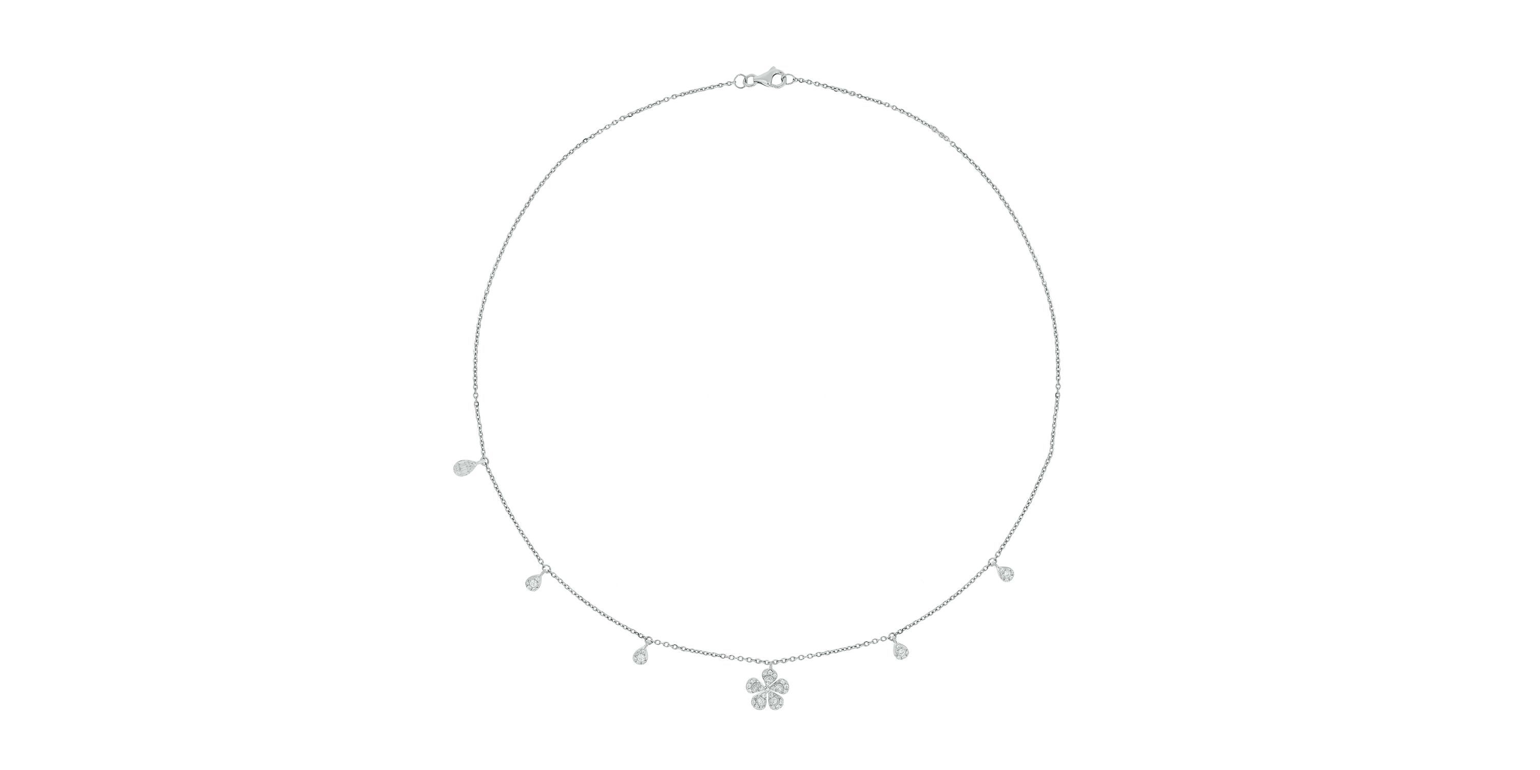 1/3 ct.t.w Diamond Flower Shape Charm Necklace in 14K White Gold