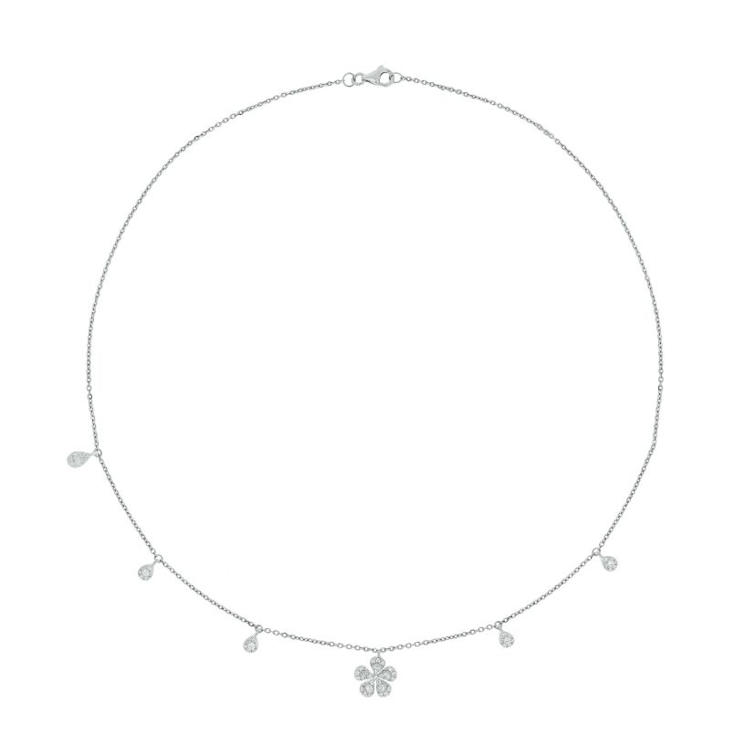 1/3 ct.t.w Diamond Flower Shape Charm Necklace in 14K White Gold