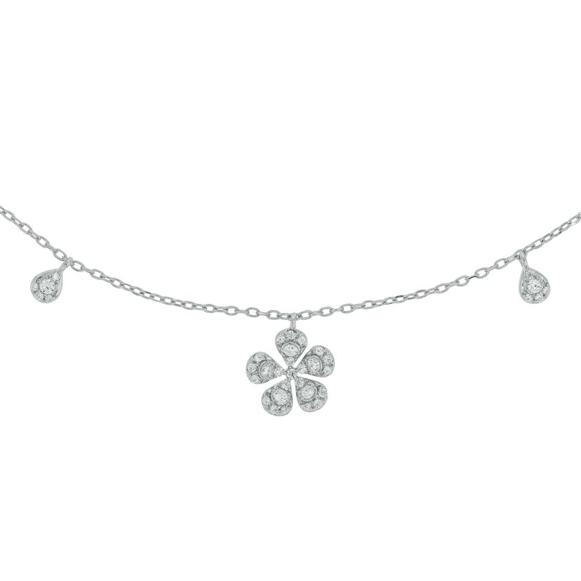 1/3 ct.t.w Diamond Flower Shape Charm Necklace in 14K White Gold