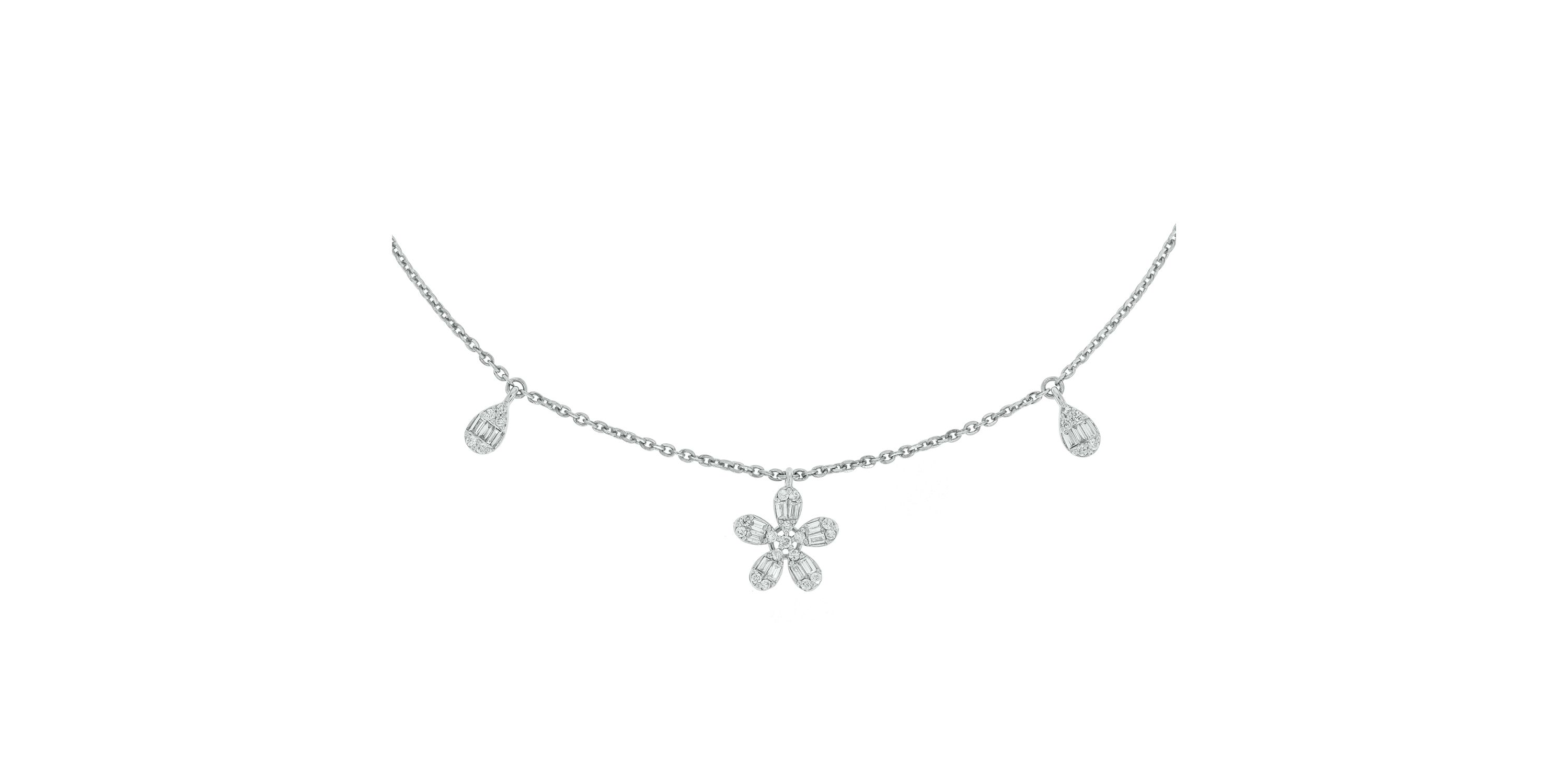 1/2 ct.t.w Diamond Dangler Nacklace With Flower Charms & Pear illusion in 14K White Gold