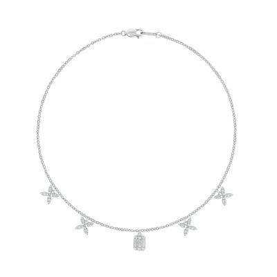 Belk & Co 1/2 ct.t.w Diamond Flower Round Bagutte Charm Necklace in 14K White Gold
