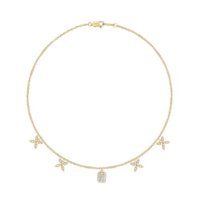 Belk & Co 1/2 ct.t.w Diamond Flower Round Bagutte Charm Necklace in 14K Yellow Gold