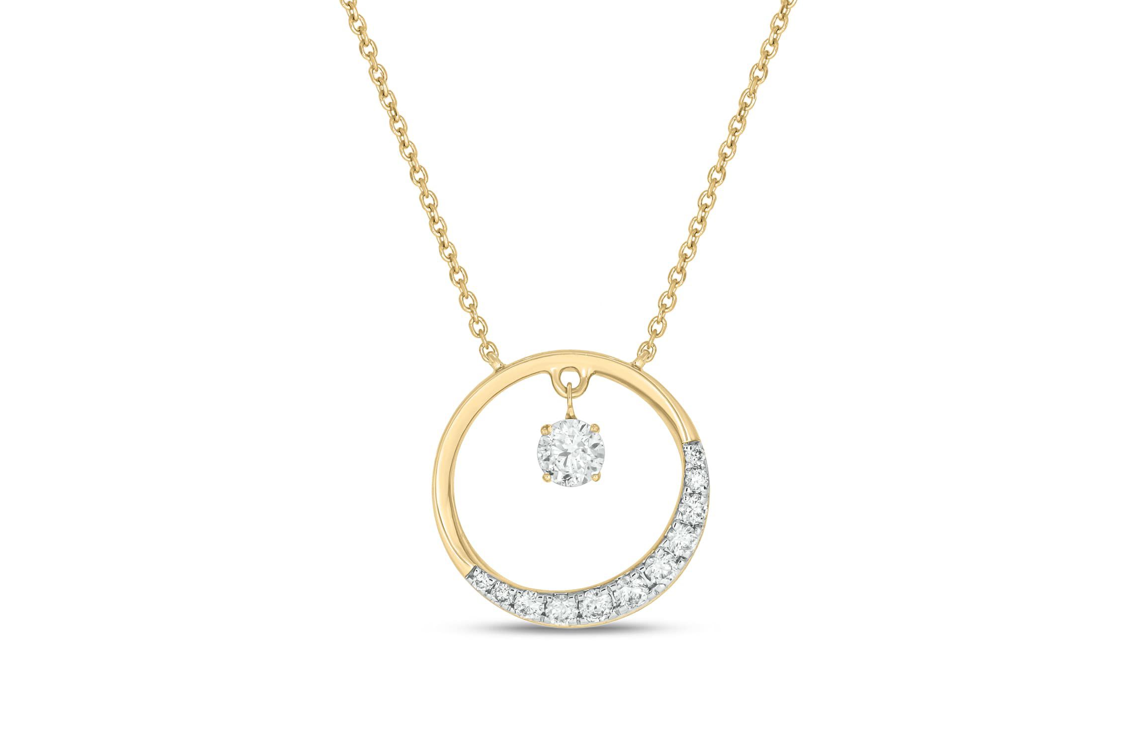 1/2 Carat,Dancing Diamond Circle Necklace Pendant in 14K Yellow Gold