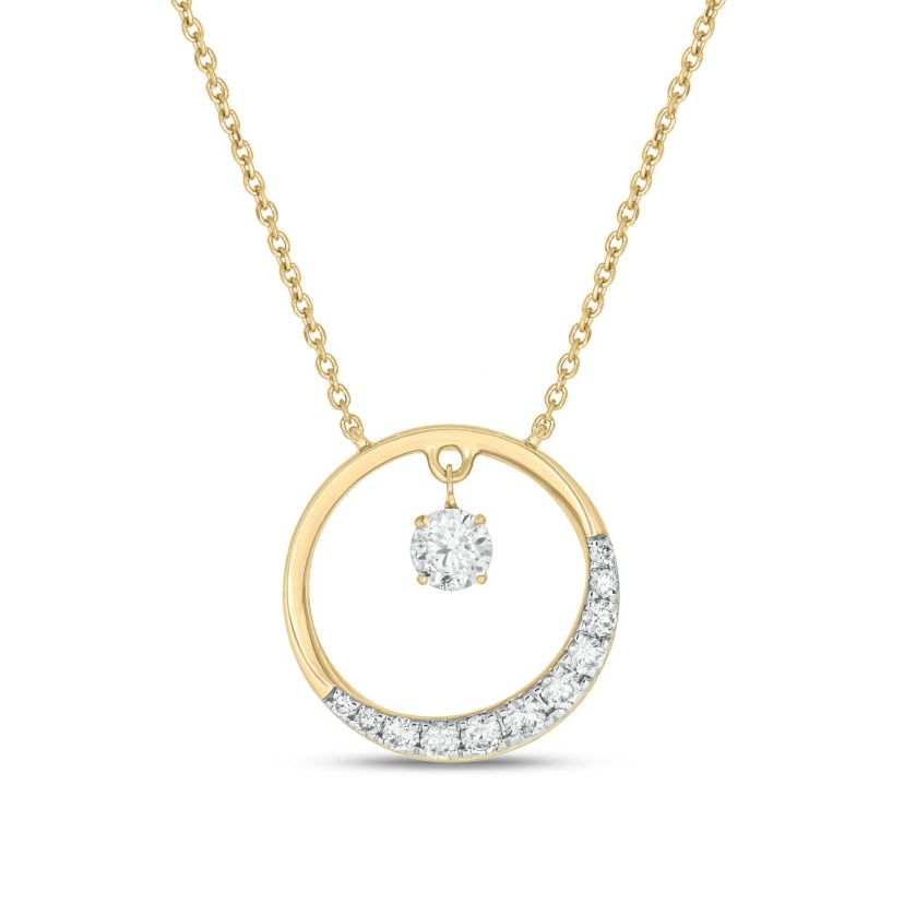 1/2 Carat,Dancing Diamond Circle Necklace Pendant in 14K Yellow Gold