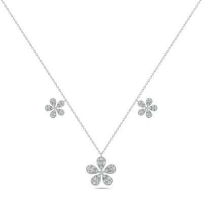 Belk & Co 1 ct.t.w Diamond Round & Baguette Flower Shape Pear illusion Necklace in 14K White Gold