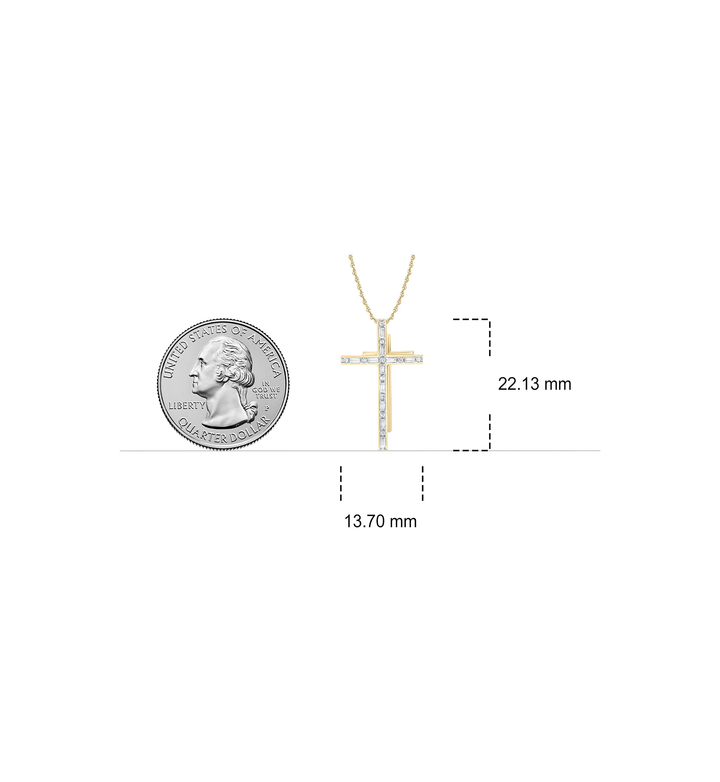 1/10 ct. t.w. Baguette Round White Diamond Cross Pendant Necklace in 14K Yellow Gold 