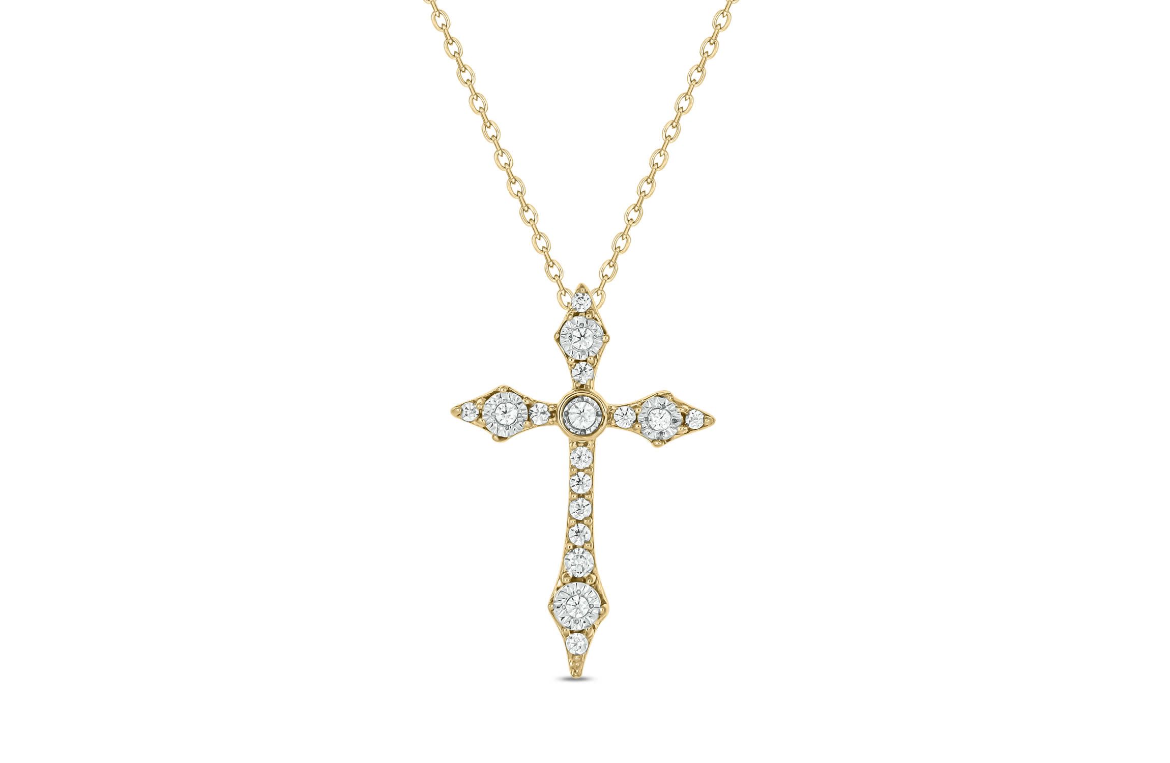 1/10 carat, Diamond Cross Tikli Pendant in 14K Yellow Gold