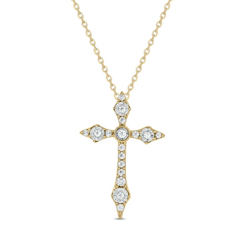 1/10 carat, Diamond Cross Tikli Pendant in 14K Yellow Gold