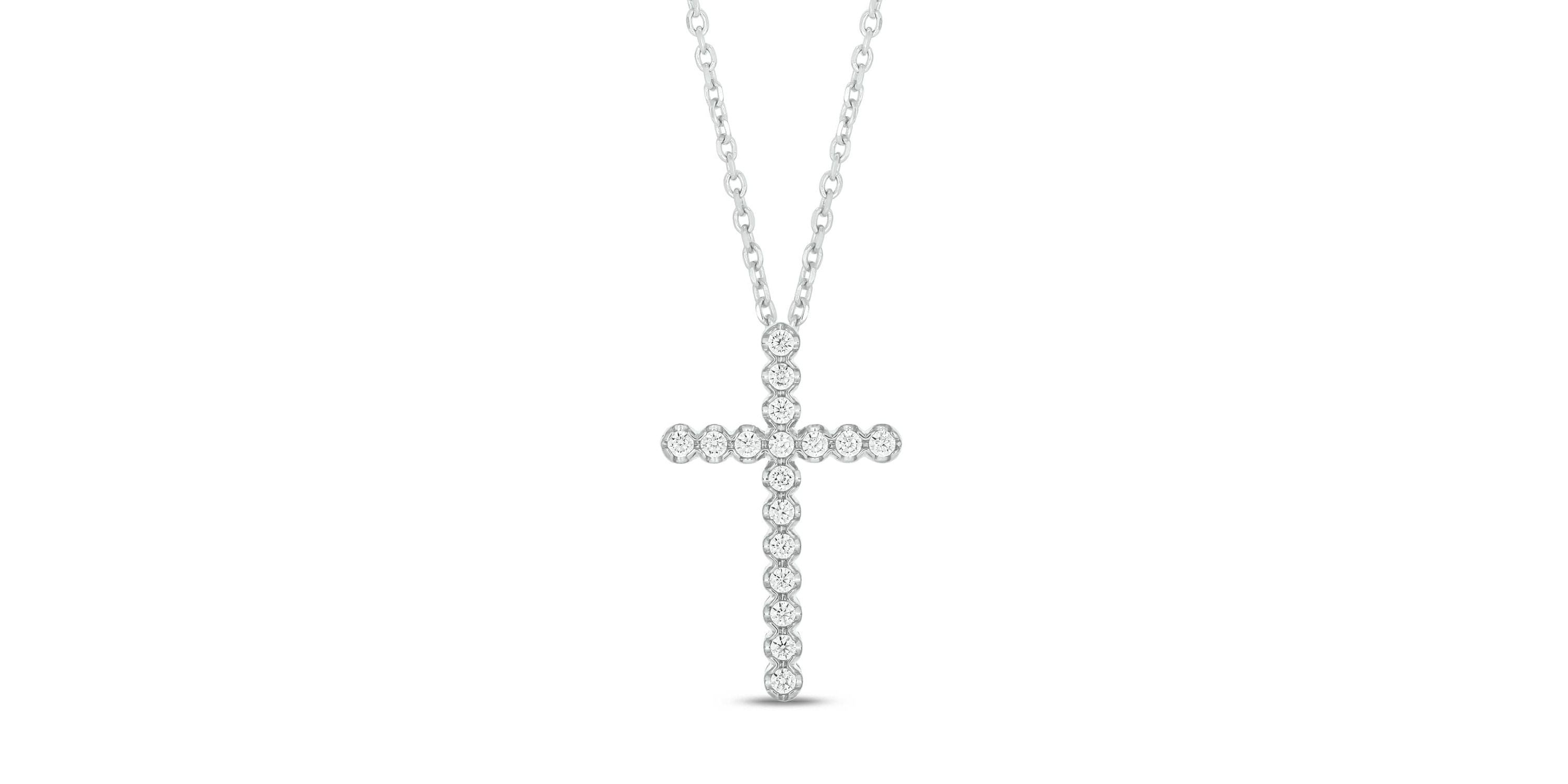 1/4 carat, Diamond Cross Pendant in 14K White Gold