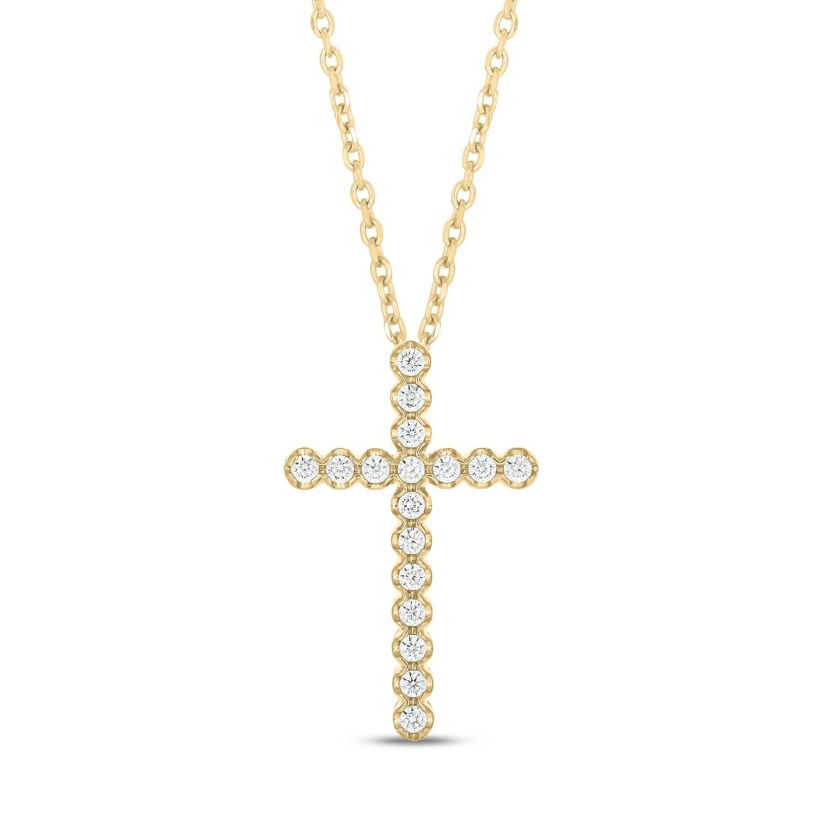 1/4 carat, Diamond Cross Pendant in 14K Yellow Gold