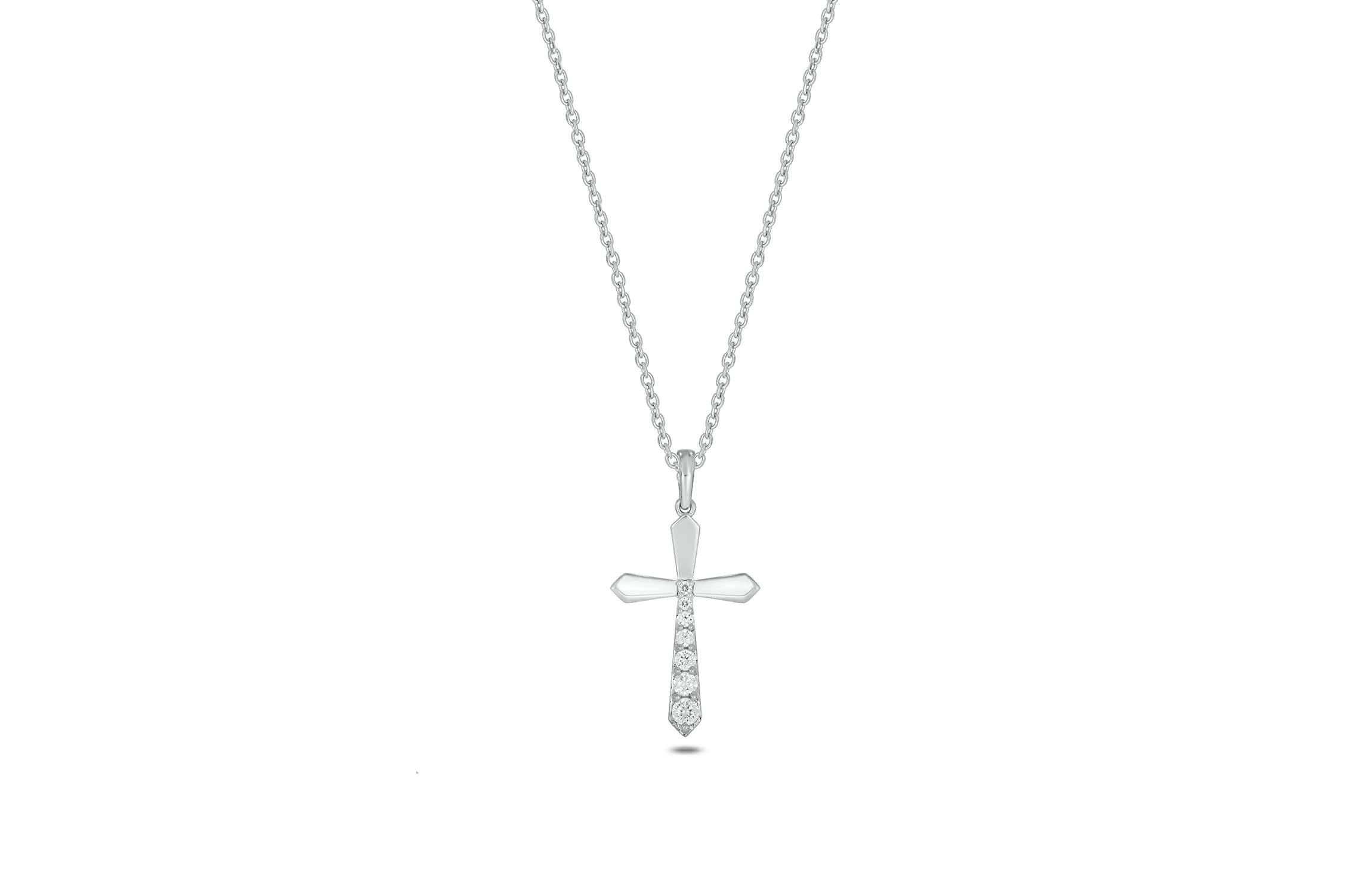 Lab Created 1/4 Carat Lab-Grown Diamond Cross Graduation  pendant in Sterling Silver