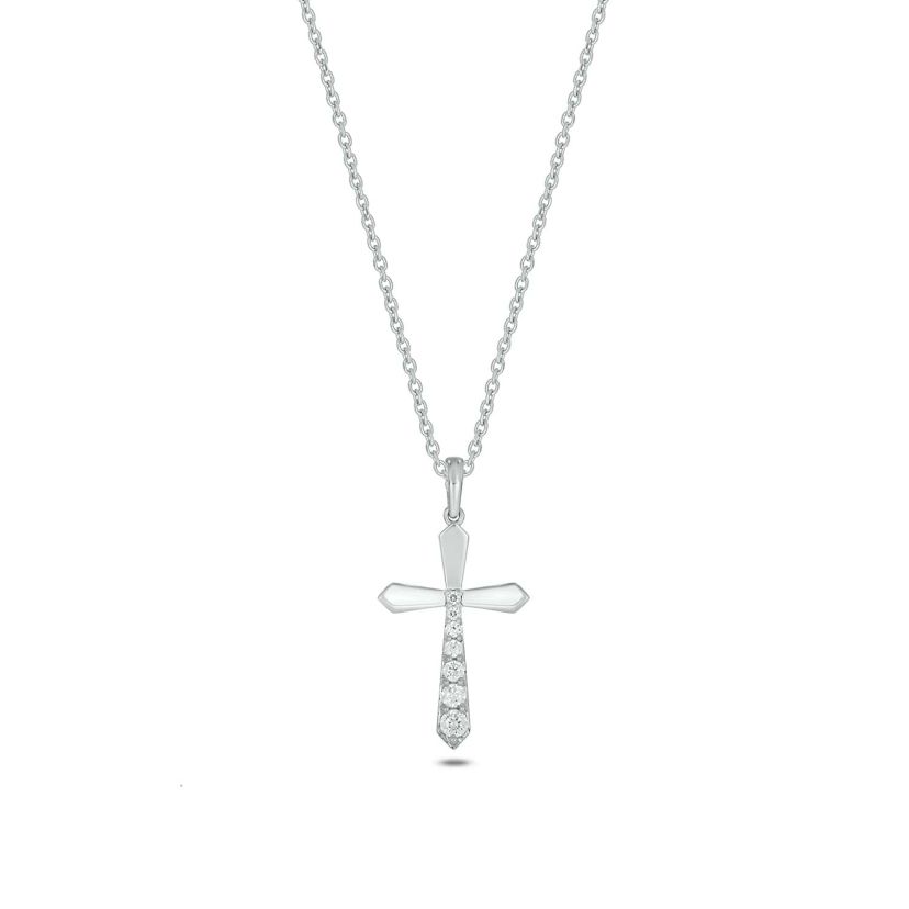Lab Created 1/4 Carat Lab-Grown Diamond Cross Graduation  pendant in Sterling Silver