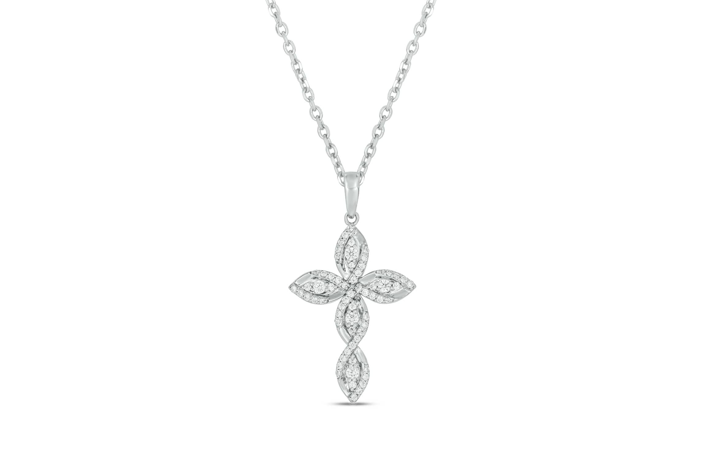 1/3 carat, Diamond Unique Cross Pendant in 14K White Gold