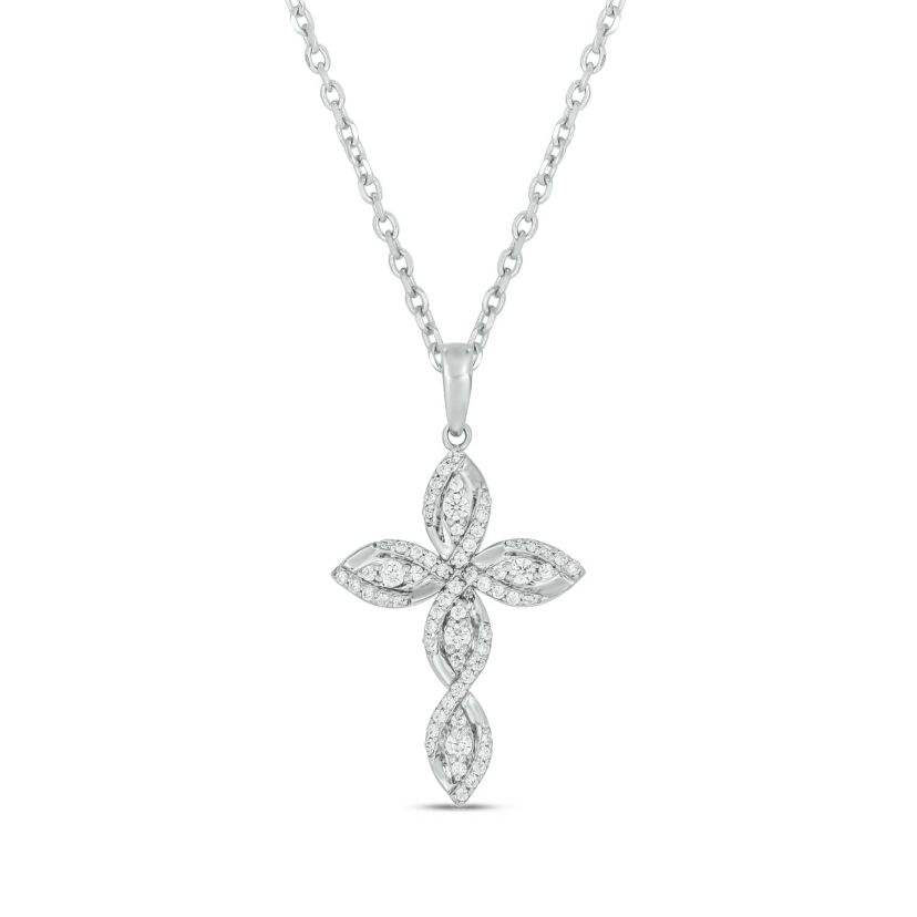 1/3 carat, Diamond Unique Cross Pendant in 14K White Gold