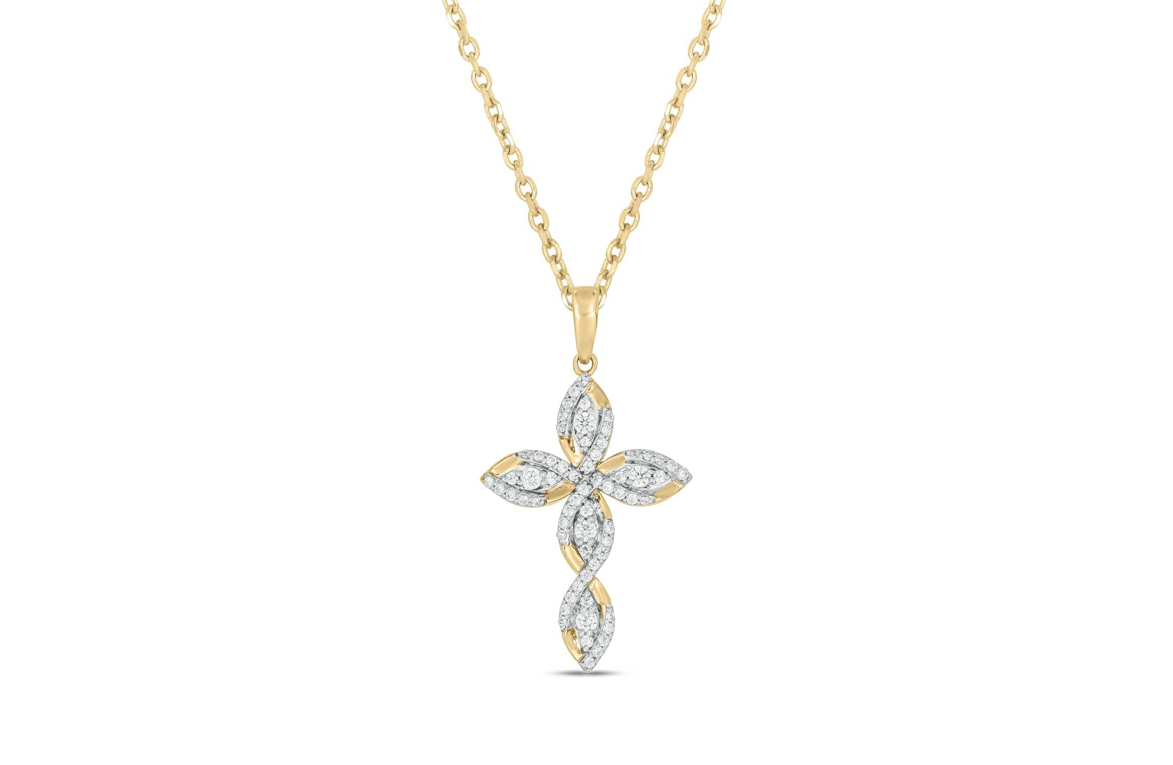 1/3 carat, Diamond Unique Cross Pendant in 14K Yellow Gold