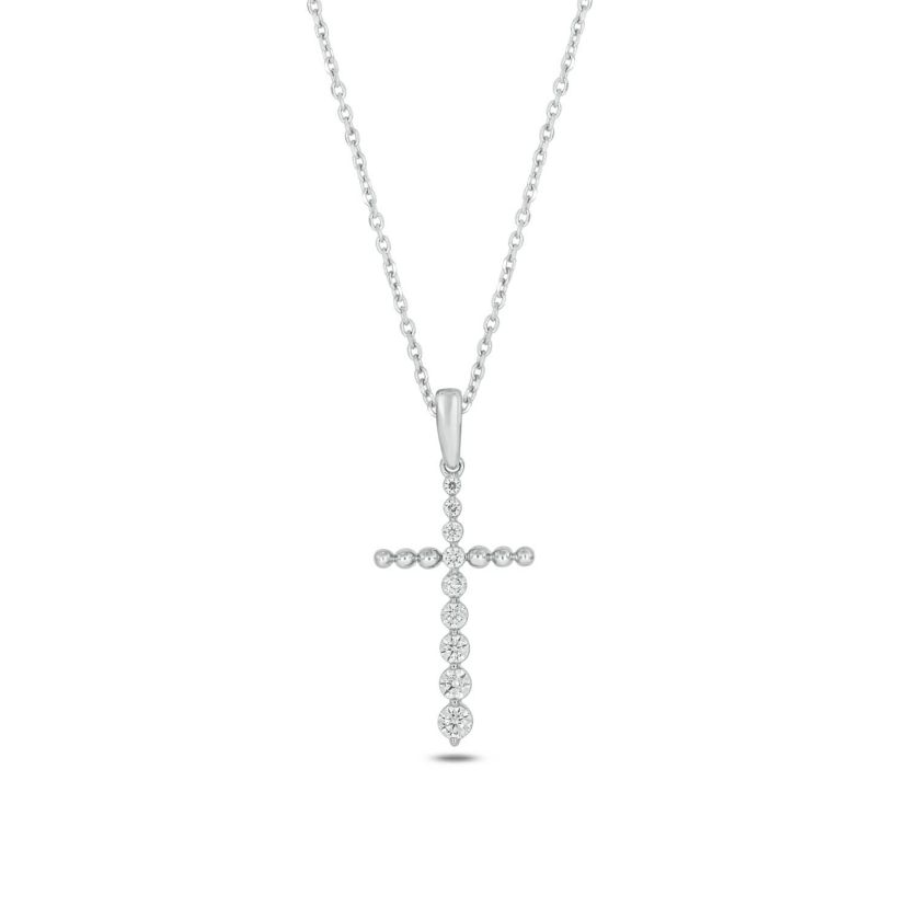 Lab Created 1/3 Carat Lab-Grown Diamond Graduations Cross Pendant in Sterling Silver