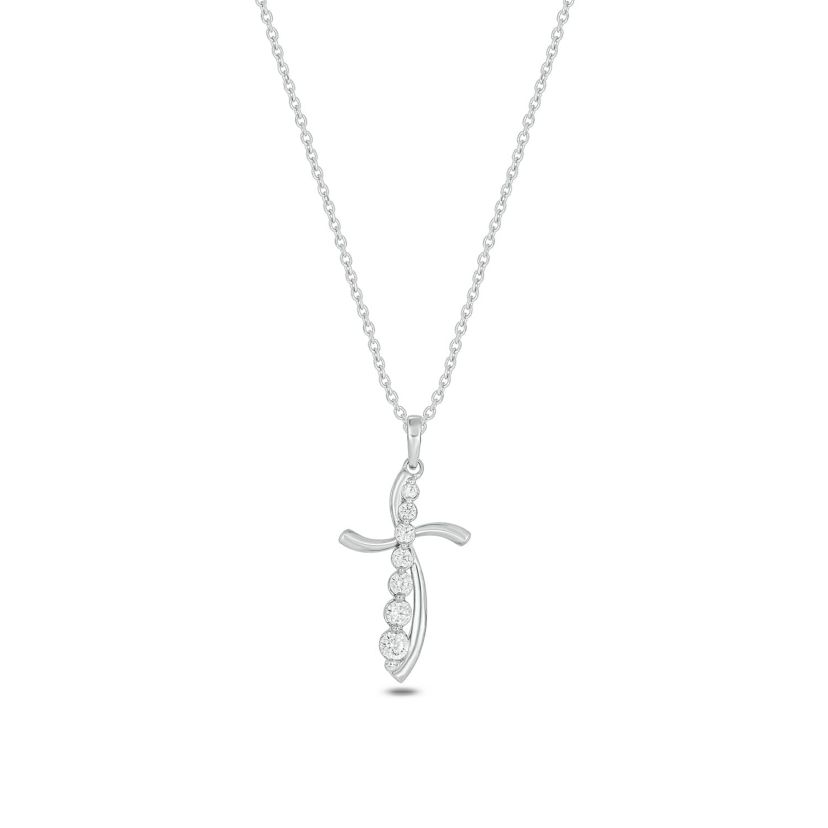 Lab Created 1/3 Carat Lab-Grown Diamond Elegant Cross Dazzling pendant in Sterling Silver