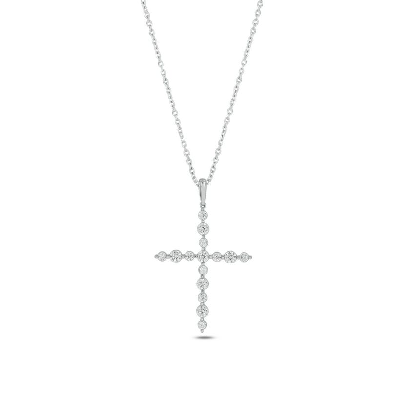Lab Created 1 Carat Lab-Grown Diamond Elegant Cross  Pendant in Sterling Silver