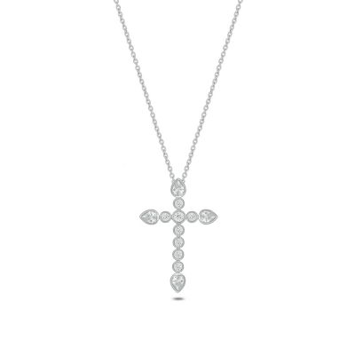 Belk & Co Lab Created 1 Carat Lab-Grown Diamond Cross Pendant in Sterling Silver, White, 18 in