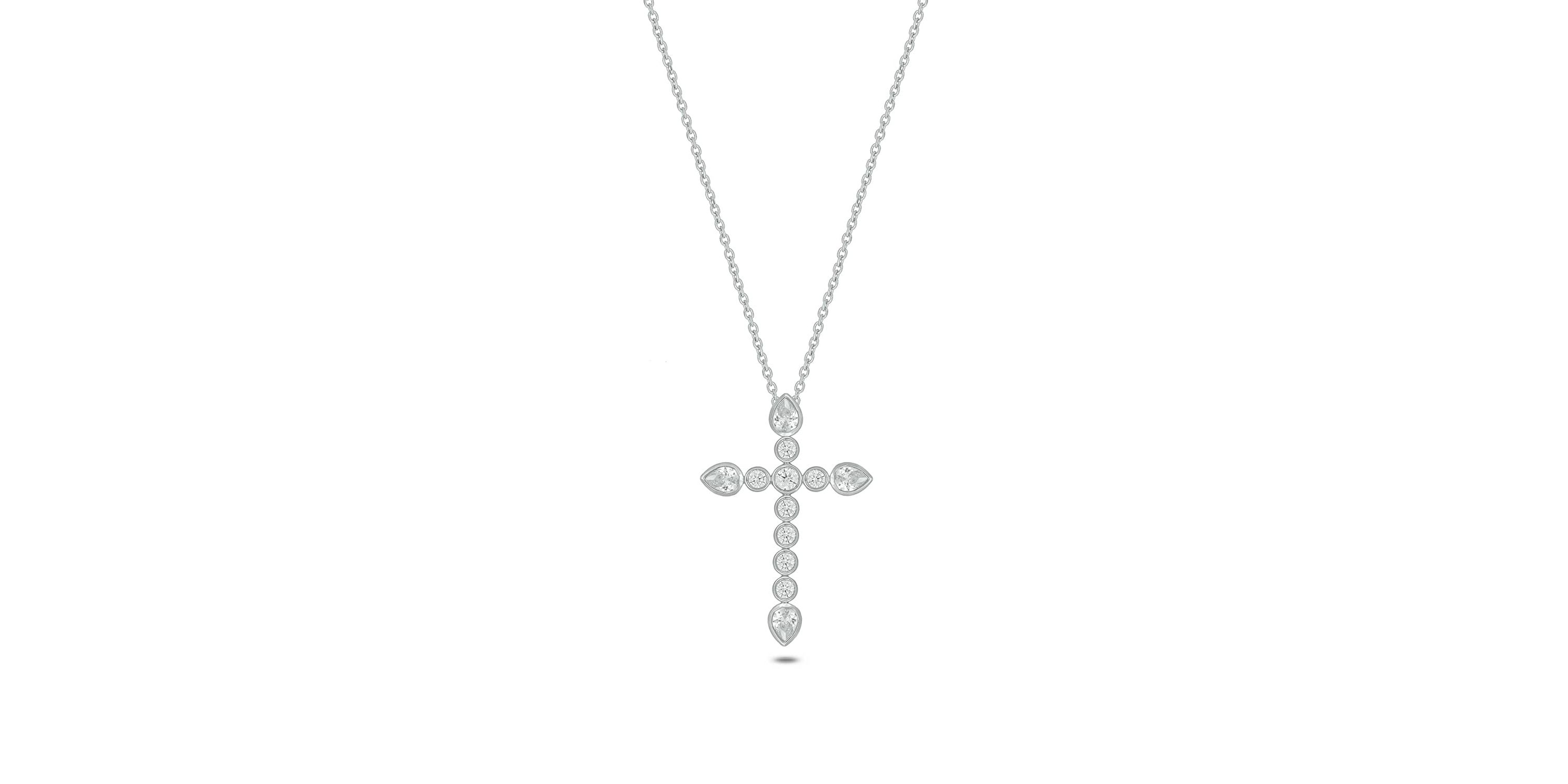 Lab Created 1 Carat Lab-Grown Diamond Cross Pendant in Sterling Silver