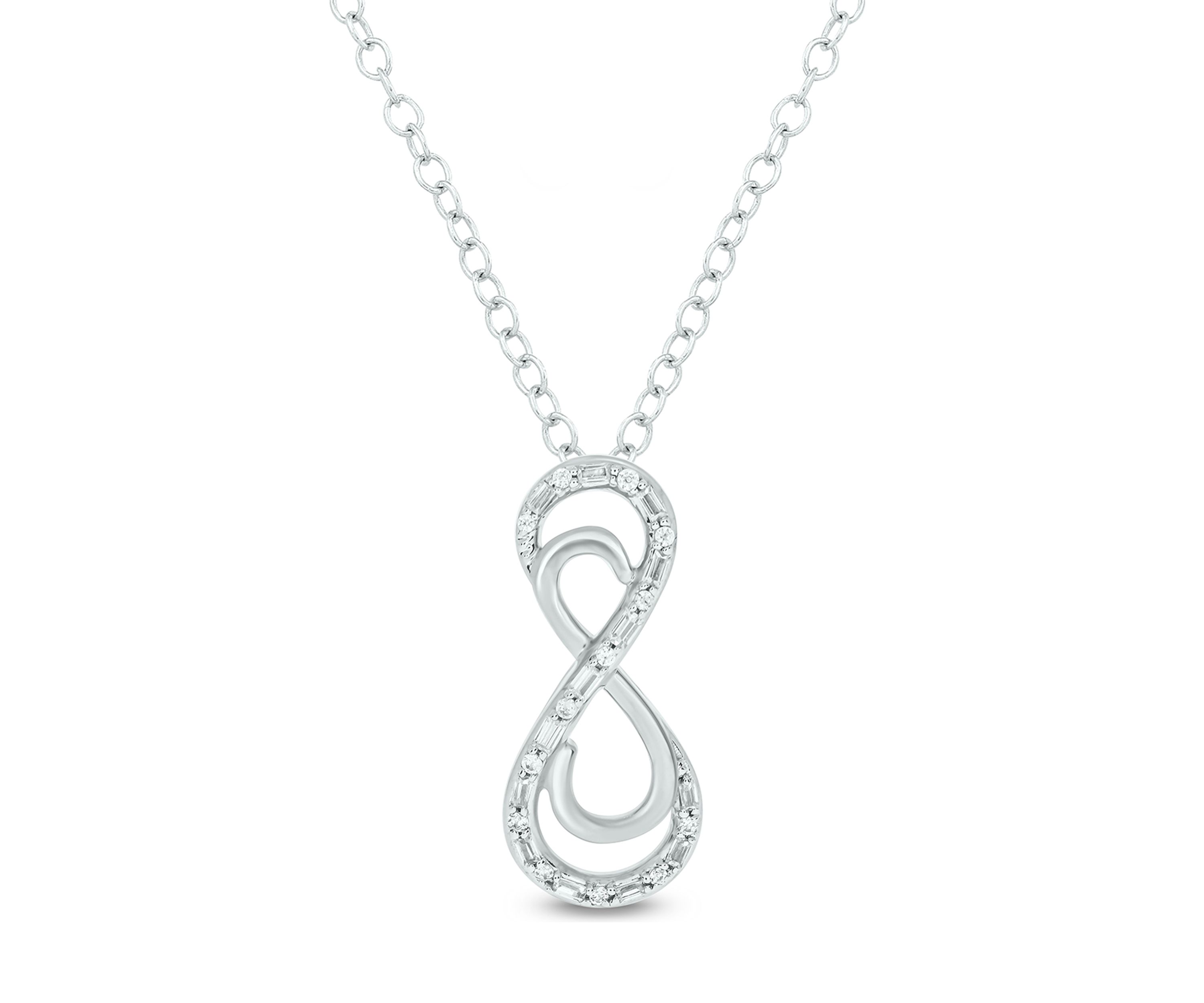 1/8 ct. t.w. Baguette Round White Diamond Infinity Pendant Necklace in Sterling Silver