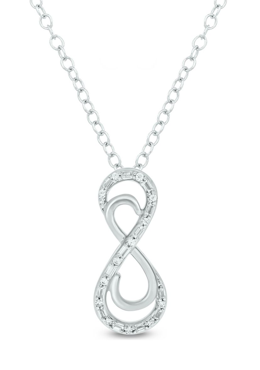 1/8 ct. t.w. Baguette Round White Diamond Infinity Pendant Necklace in Sterling Silver