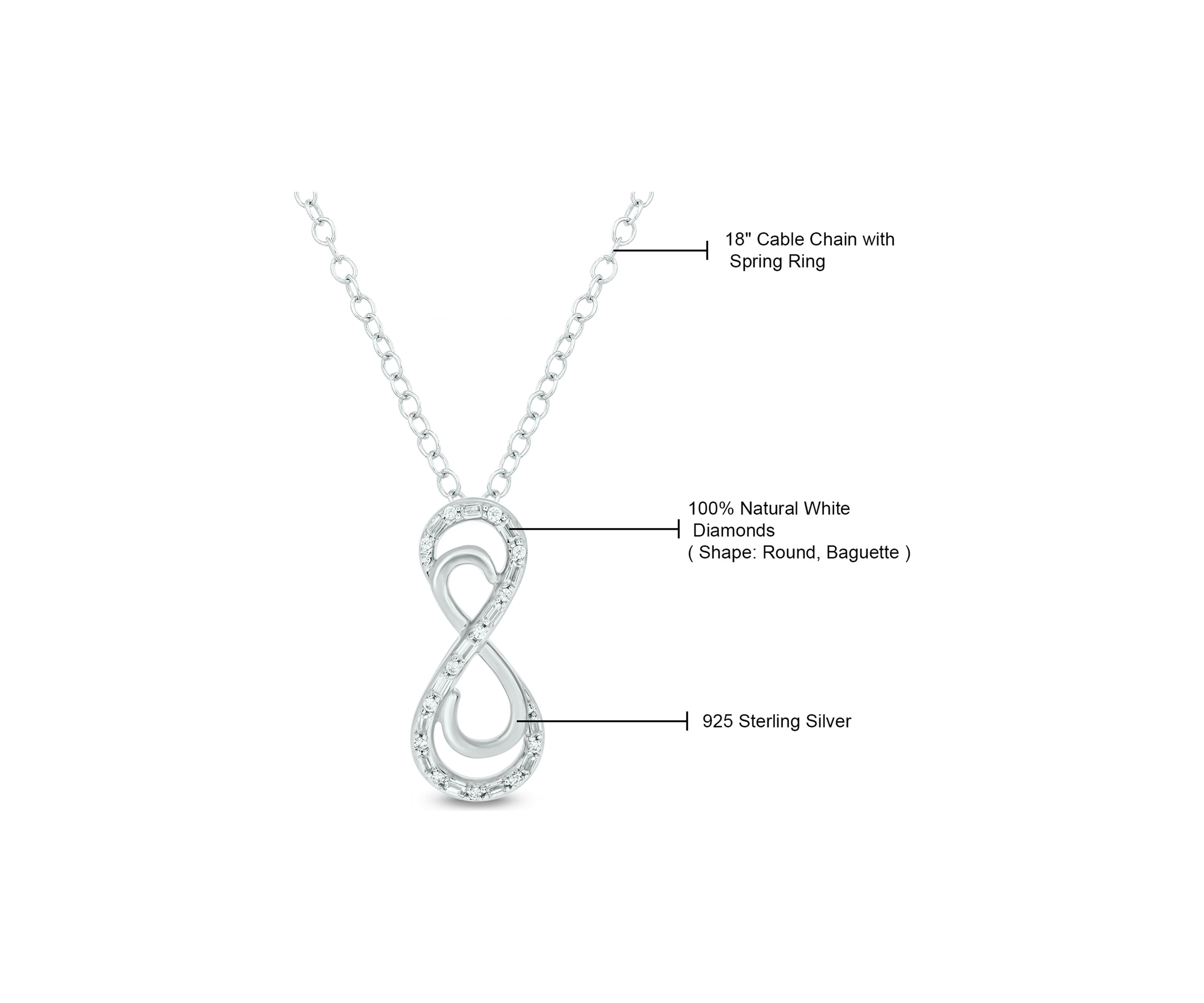 1/8 ct. t.w. Baguette Round White Diamond Infinity Pendant Necklace in Sterling Silver