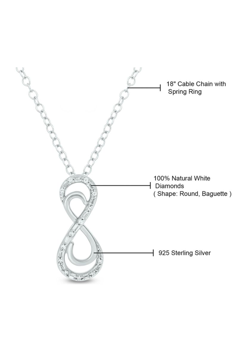 1/8 ct. t.w. Baguette Round White Diamond Infinity Pendant Necklace in Sterling Silver
