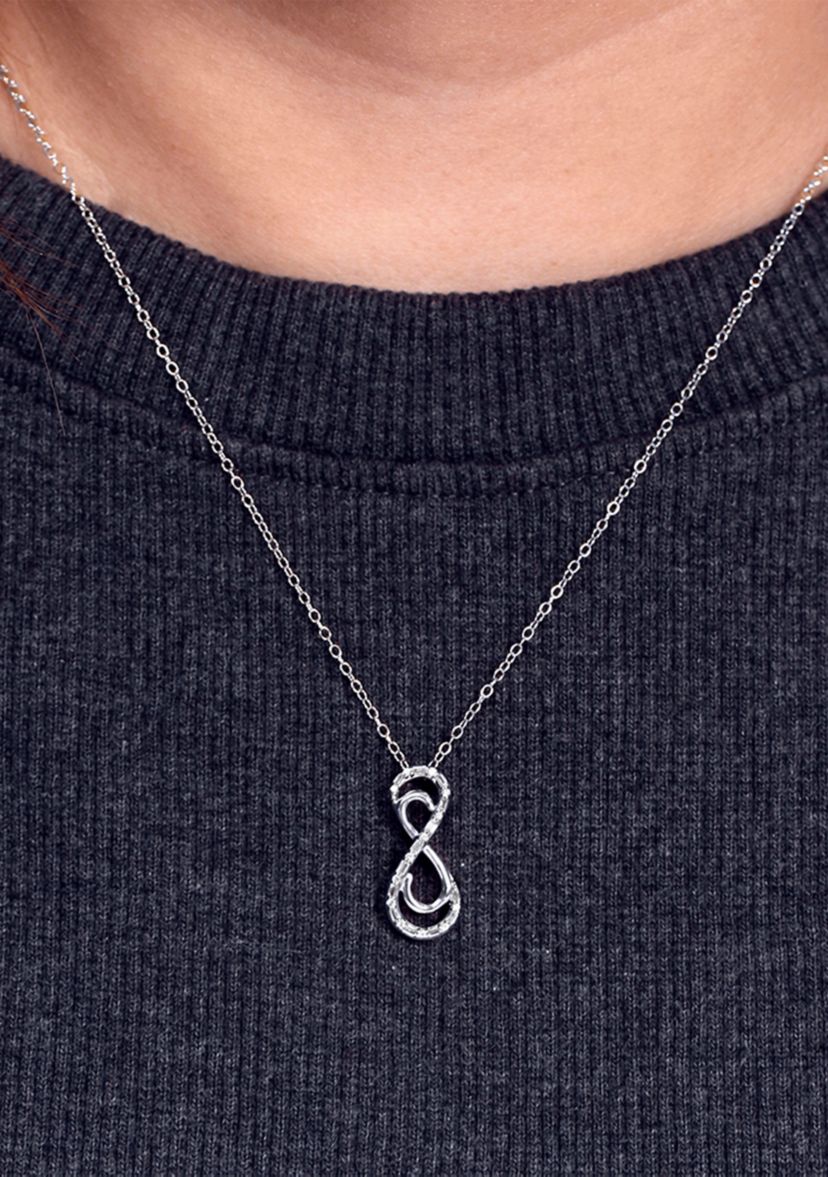 1/8 ct. t.w. Baguette Round White Diamond Infinity Pendant Necklace in Sterling Silver