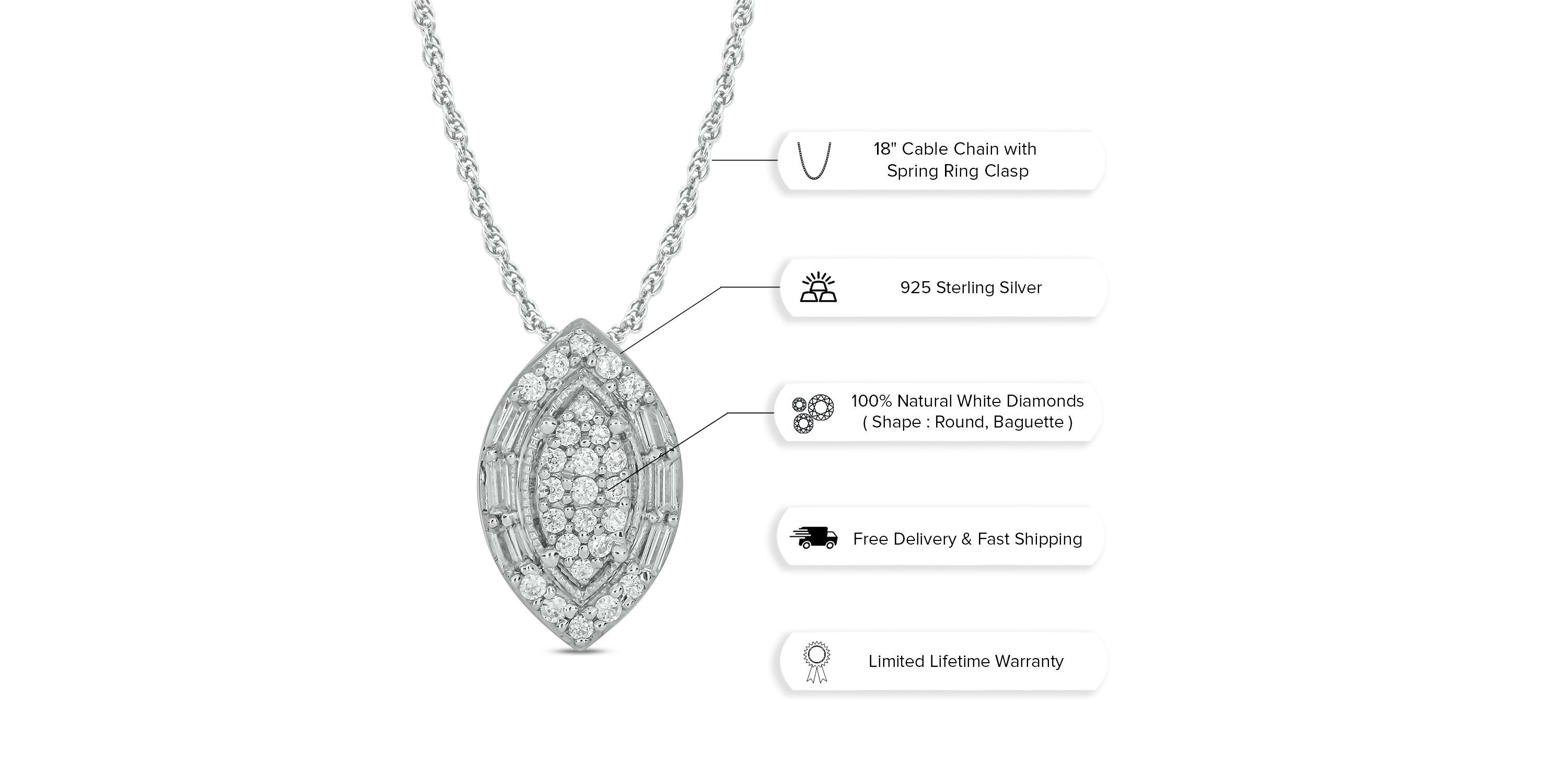 1/6 ct. t.w. Diamond Marquise Shape Pendant in Sterling Silver