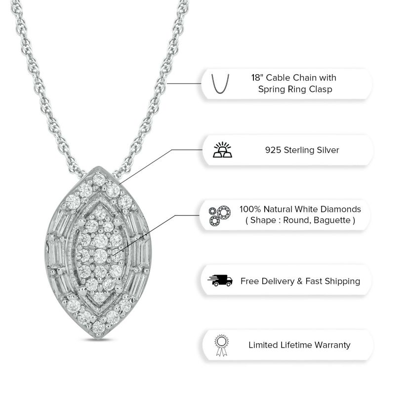 1/6 ct. t.w. Diamond Marquise Shape Pendant in Sterling Silver