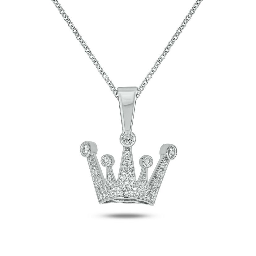 1/3 ct. t.w Natrual White Diamond Hip Hop Crown Pendant in Sterling Silver