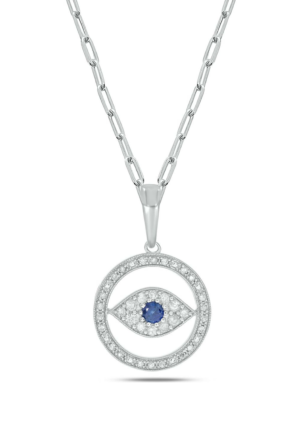 1/4 ct. t.w. Diamond Evil Eye in circle Pendant in Sterling Silver