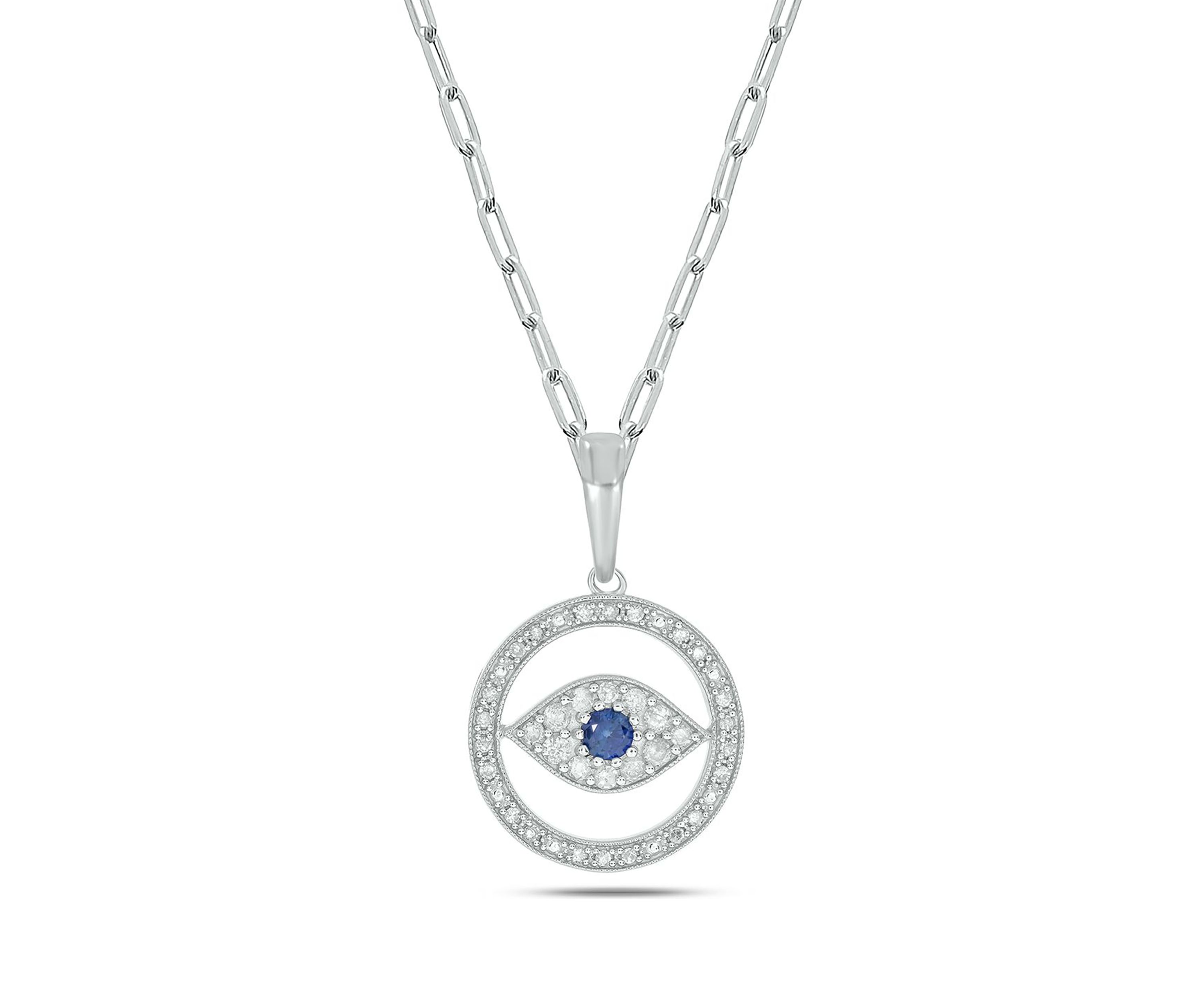 1/4 ct. t.w. Diamond Evil Eye in circle Pendant in Sterling Silver