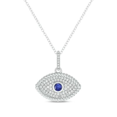 Belk & Co 1/4 carat, Diamond Evil Eye, Rope Colorstone Pendant in 14K White Gold, 18 in