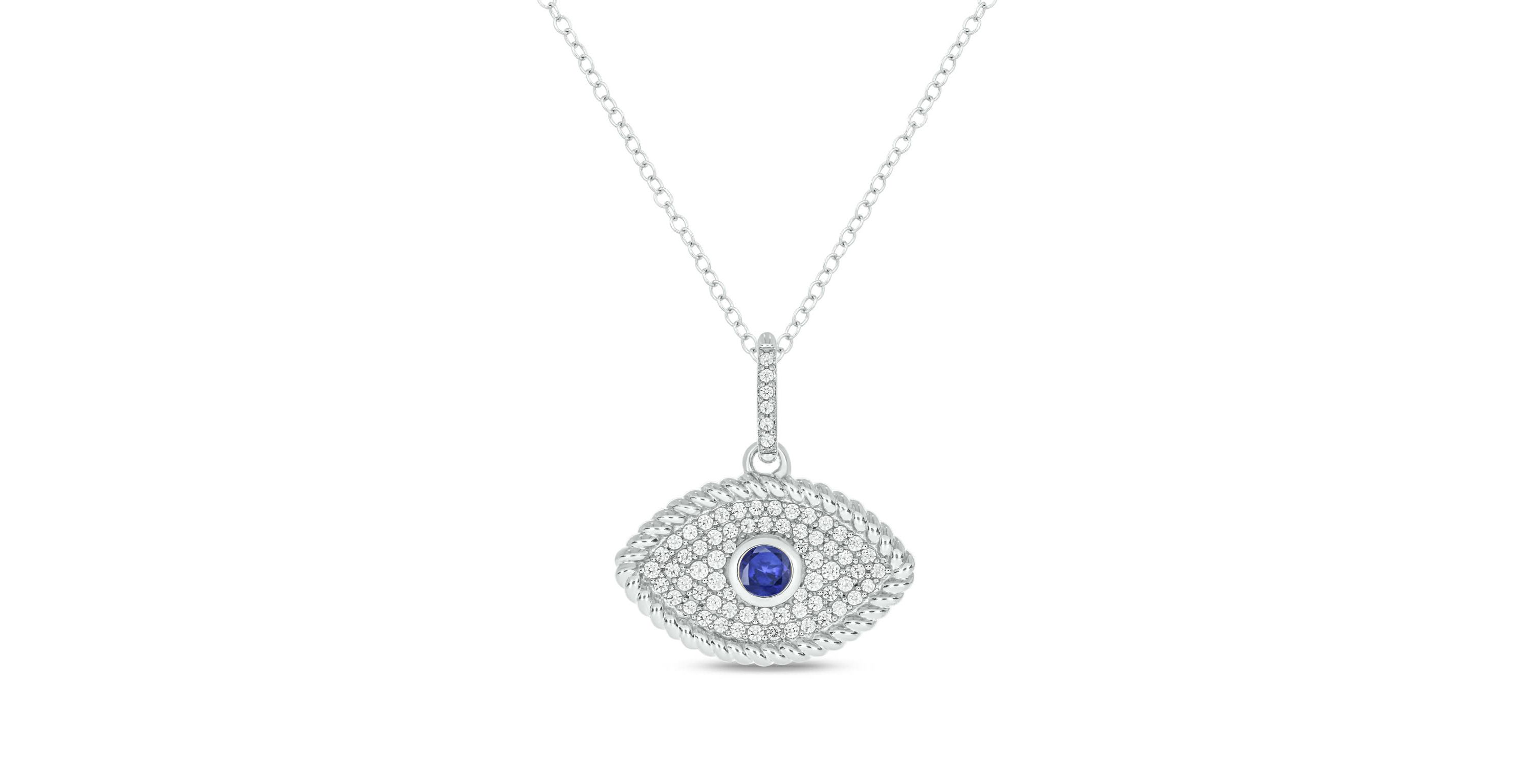 1/4 carat, Diamond Evil Eye, Rope Colorstone Pendant in 14K White Gold