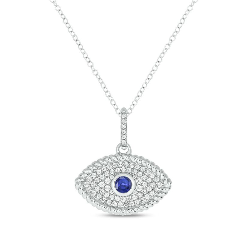 1/4 carat, Diamond Evil Eye, Rope Colorstone Pendant in 14K White Gold