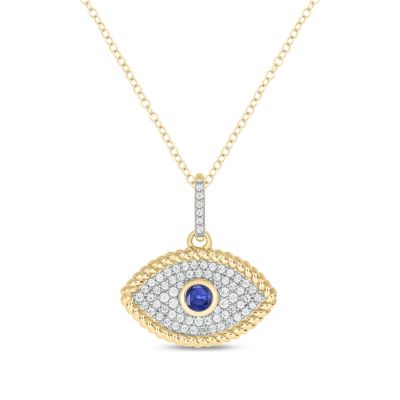 Belk & Co 1/4 carat, Diamond Evil Eye, Rope Colorstone Pendant in 14K Yellow Gold, 18 in