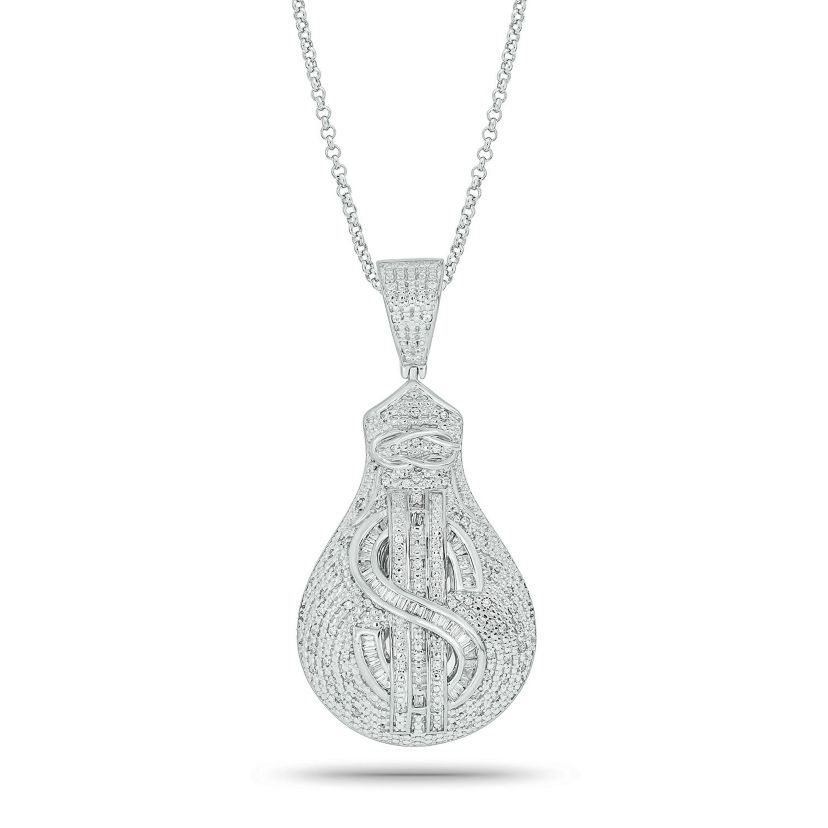 1/3 ct. t.w Natrual White Diamond Hip Hop Dollar Sign Medallion Pendant in Sterling Silver
