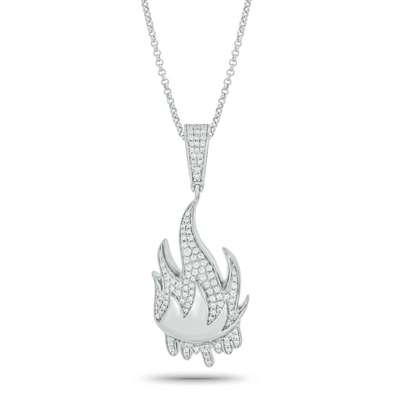 1/2 ct. t.w Natrual White Diamond Hip Hop Fire Symbol Pendant in Sterling Silver