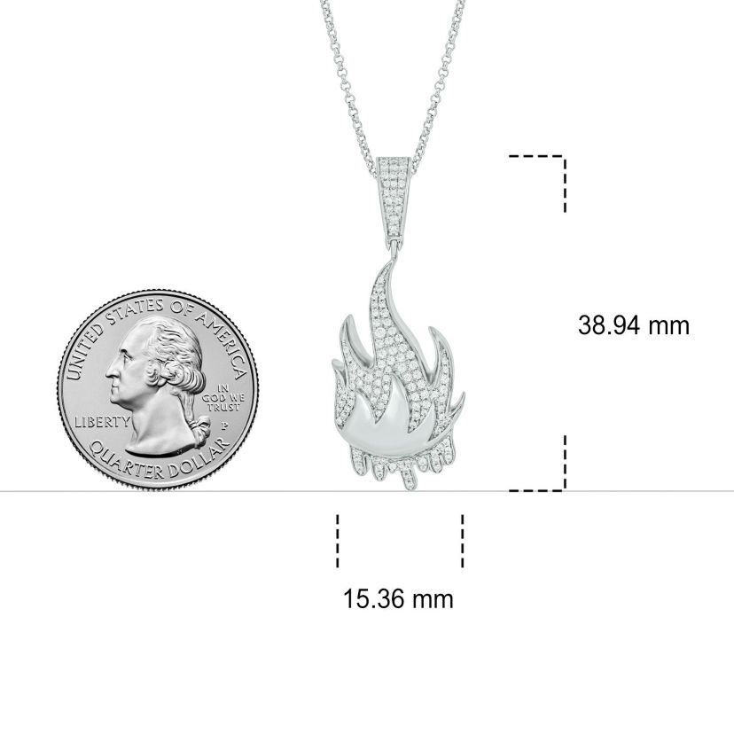1/2 ct. t.w Natrual White Diamond Hip Hop Fire Symbol Pendant in Sterling Silver